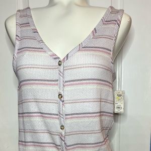 NWT Mudd Tank Women Sz Medium Multicolor Striped Button Up Sleeveless Casual